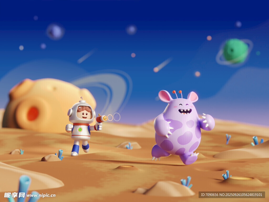 宇航员与外星生物在星球