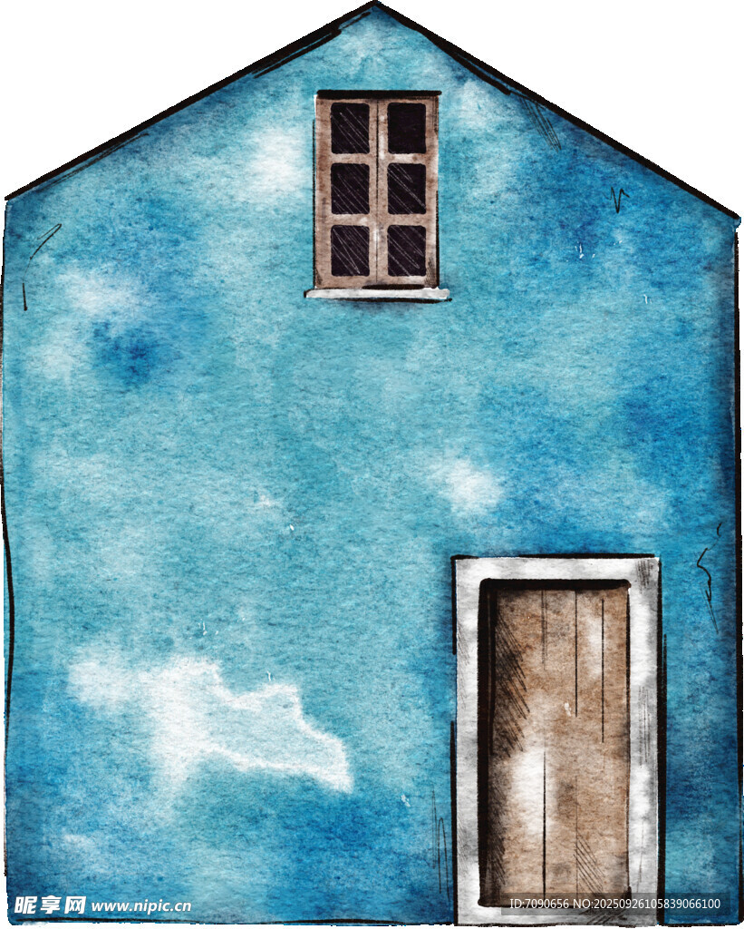 蓝色小屋的梦幻手绘画面