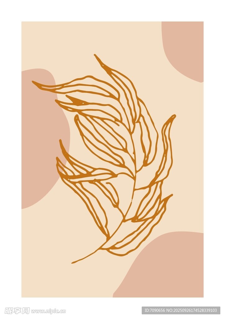 金色叶脉插画图案