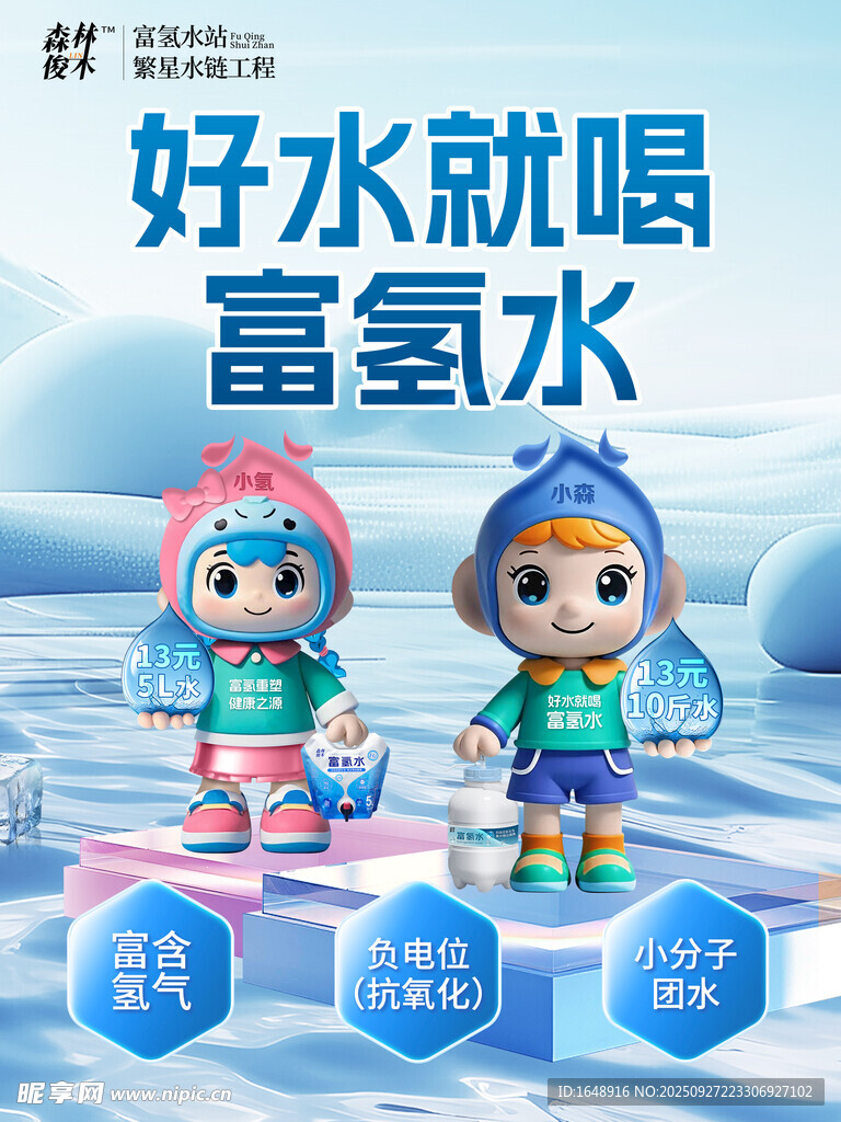 富氢水广告可爱卡通形象推荐
