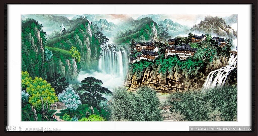 聚宝盆山水画 