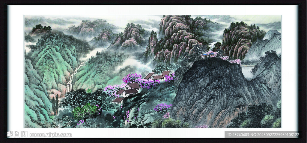 瀑布风景画 