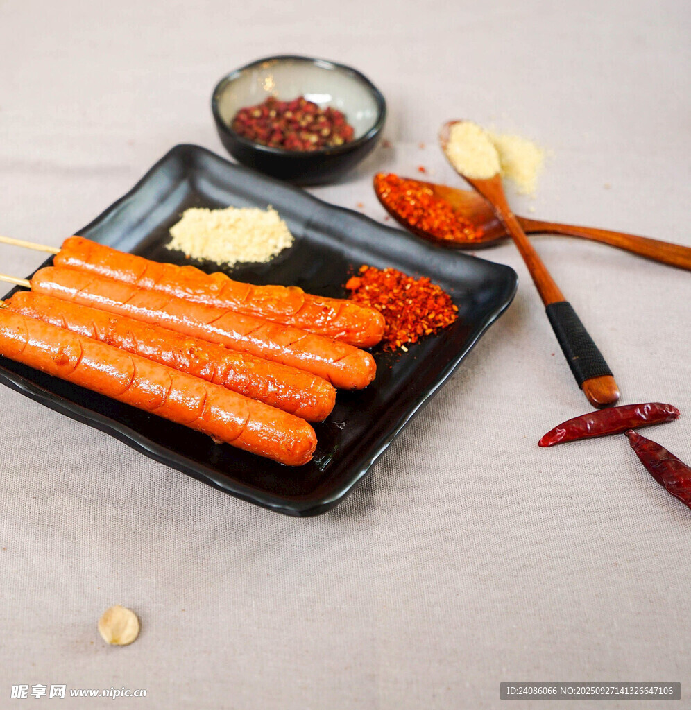 美味烤肠搭配多样调料