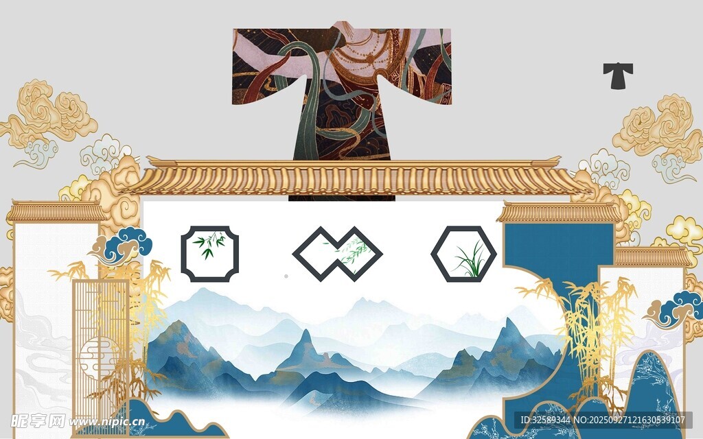 中式古风山水建筑场景图