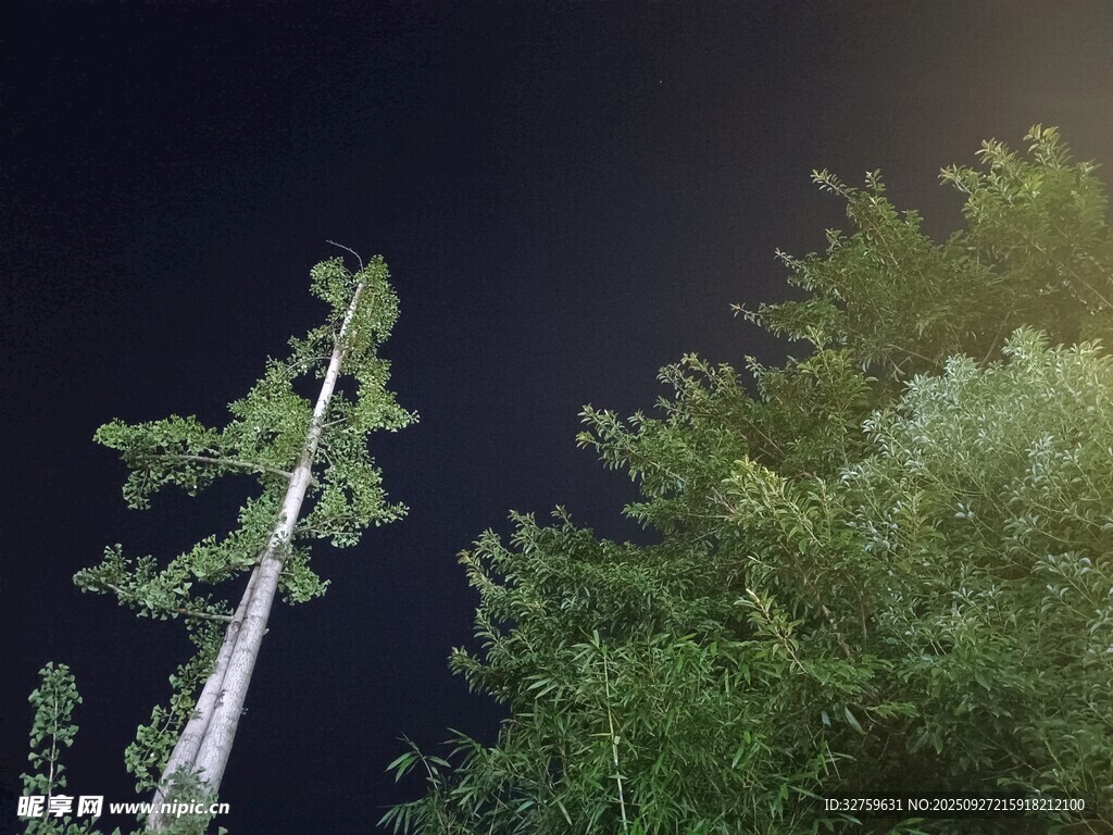 夜间高空作业的电力工人