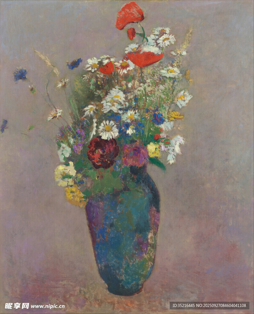 花瓶中的多彩花卉画作