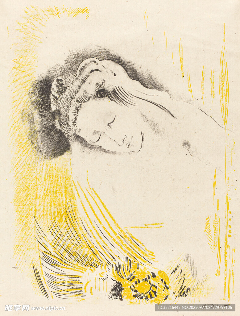 梦幻睡美人与黄色花卉