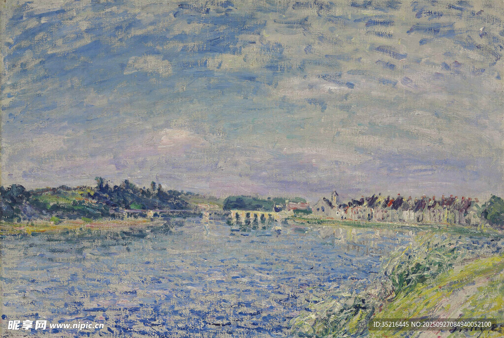 河畔风景油画