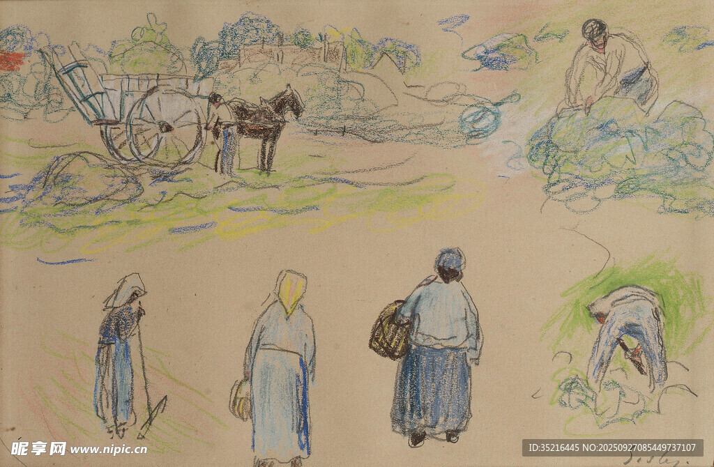 乡村生活场景绘画作品
