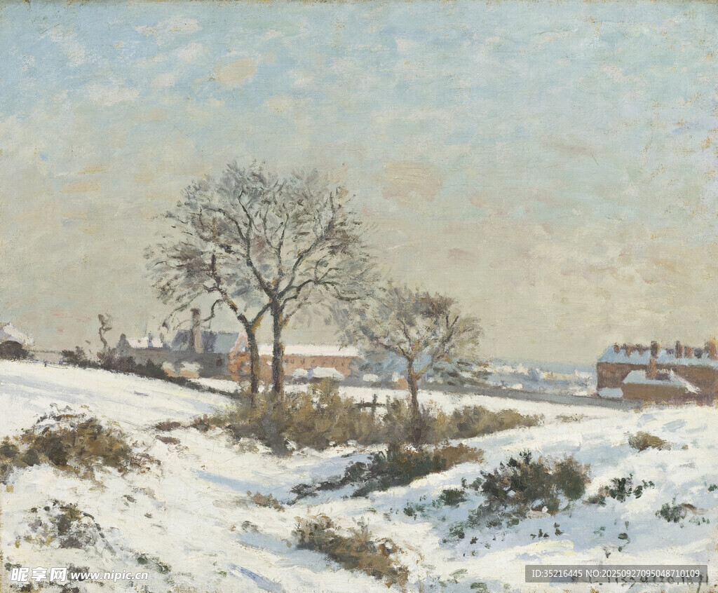 冬日雪景中的宁静乡村景象