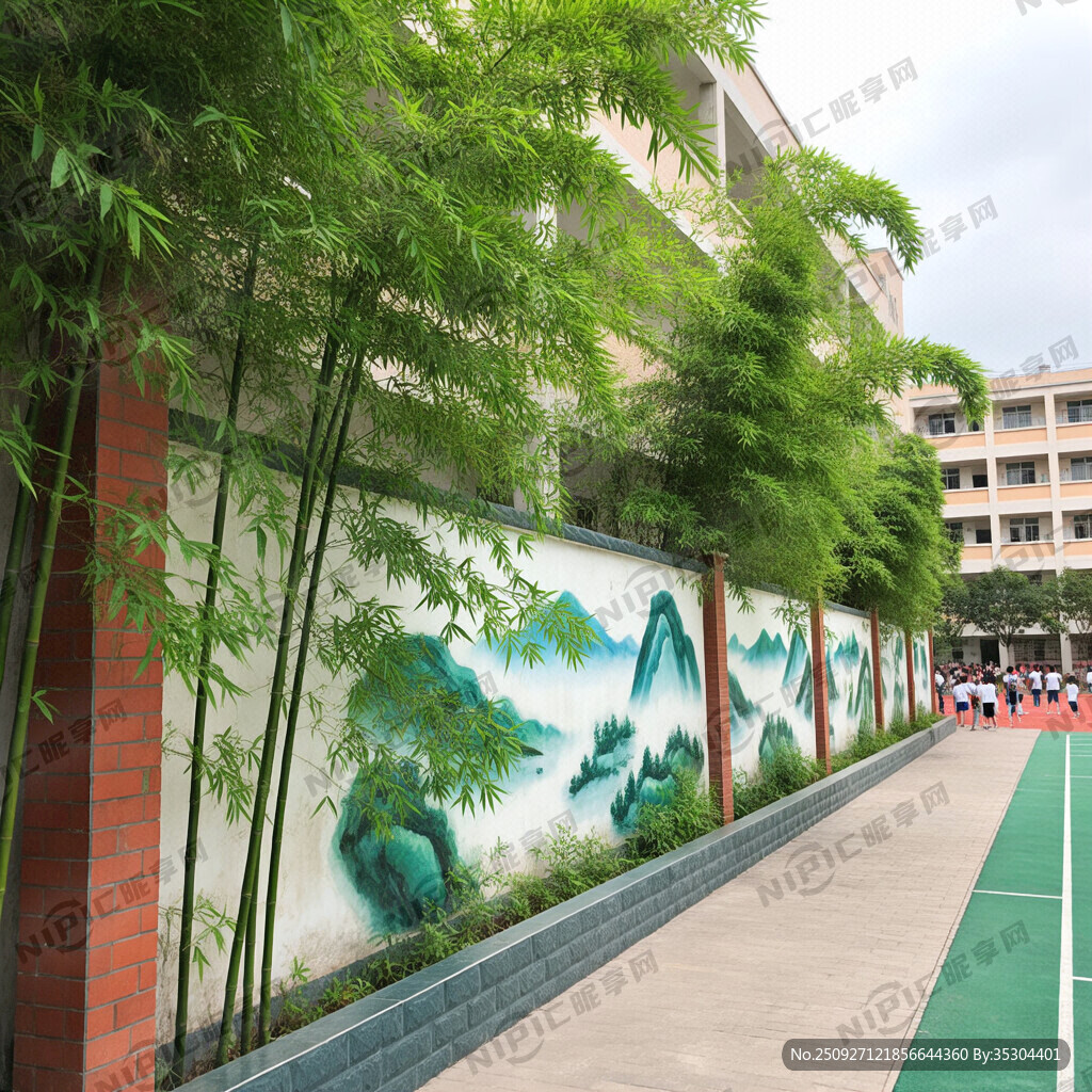 以竹子为主题的校园围墙文化