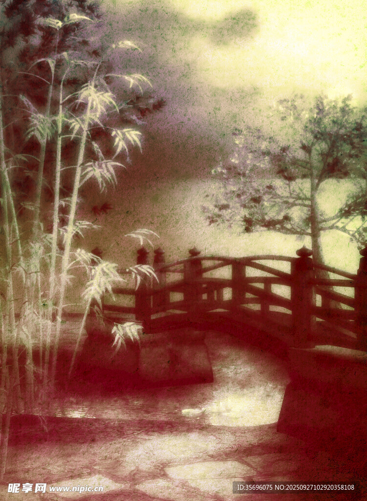 古风桥畔梦幻景致