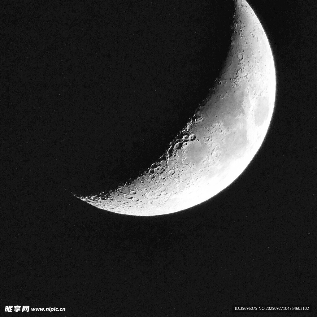 弯弯新月悬于夜空