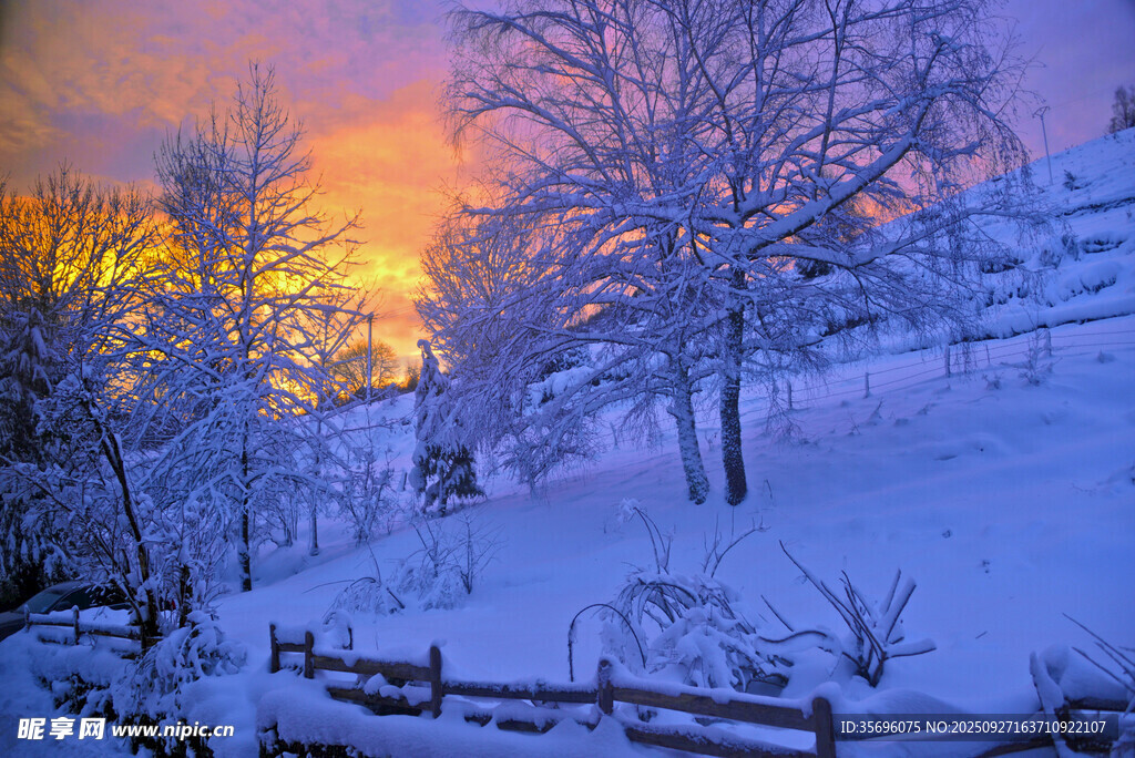 冬日雪后黄昏美景
