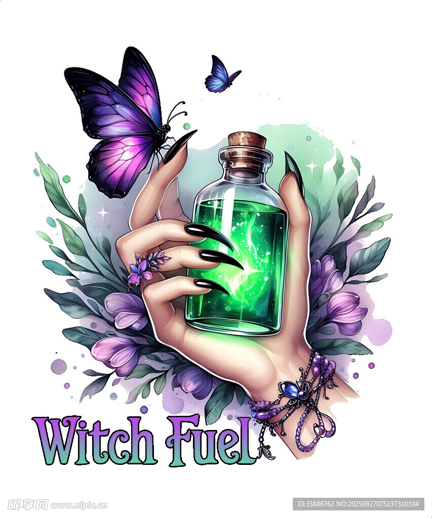 手捧魔法瓶的奇幻女巫