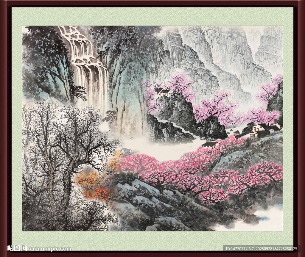 山水繁花国画风景图