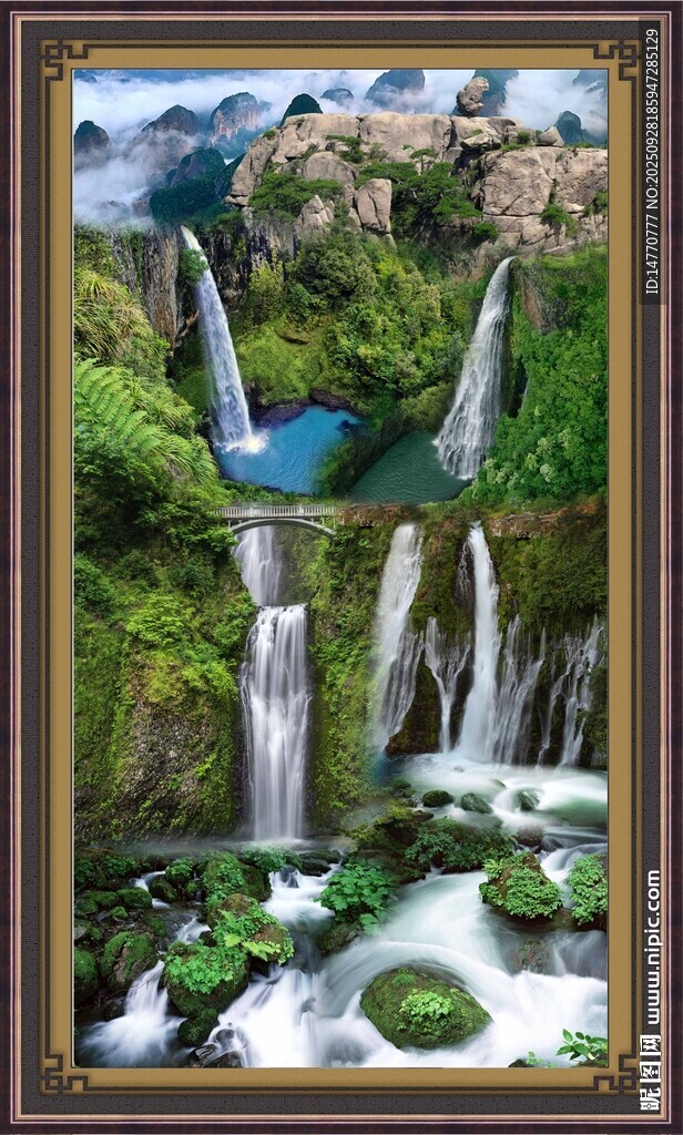 山水瀑布美景装饰画