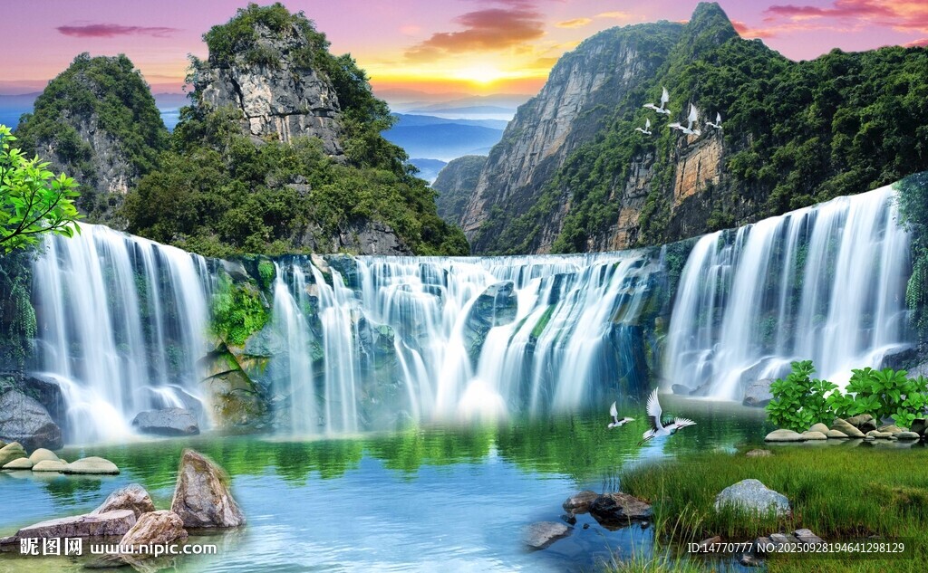 壮丽山水瀑布景观图