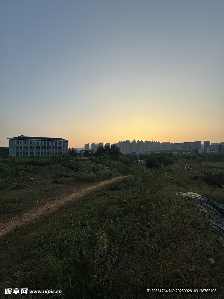 黄昏下的开阔田野景象