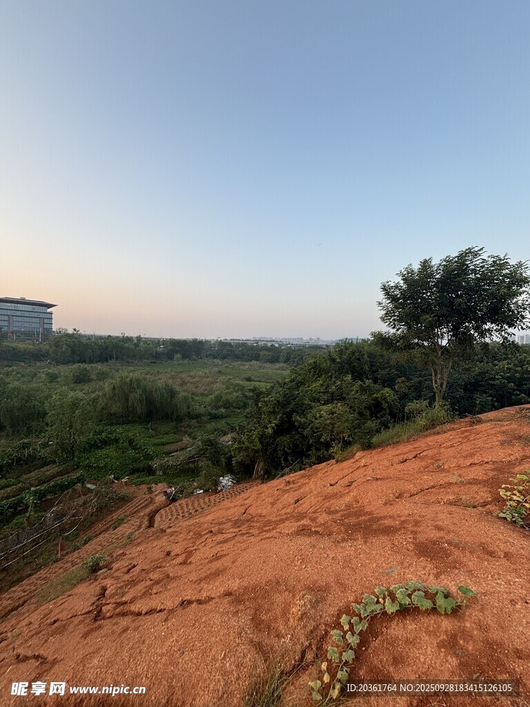 黄昏下的荒野土坡景色