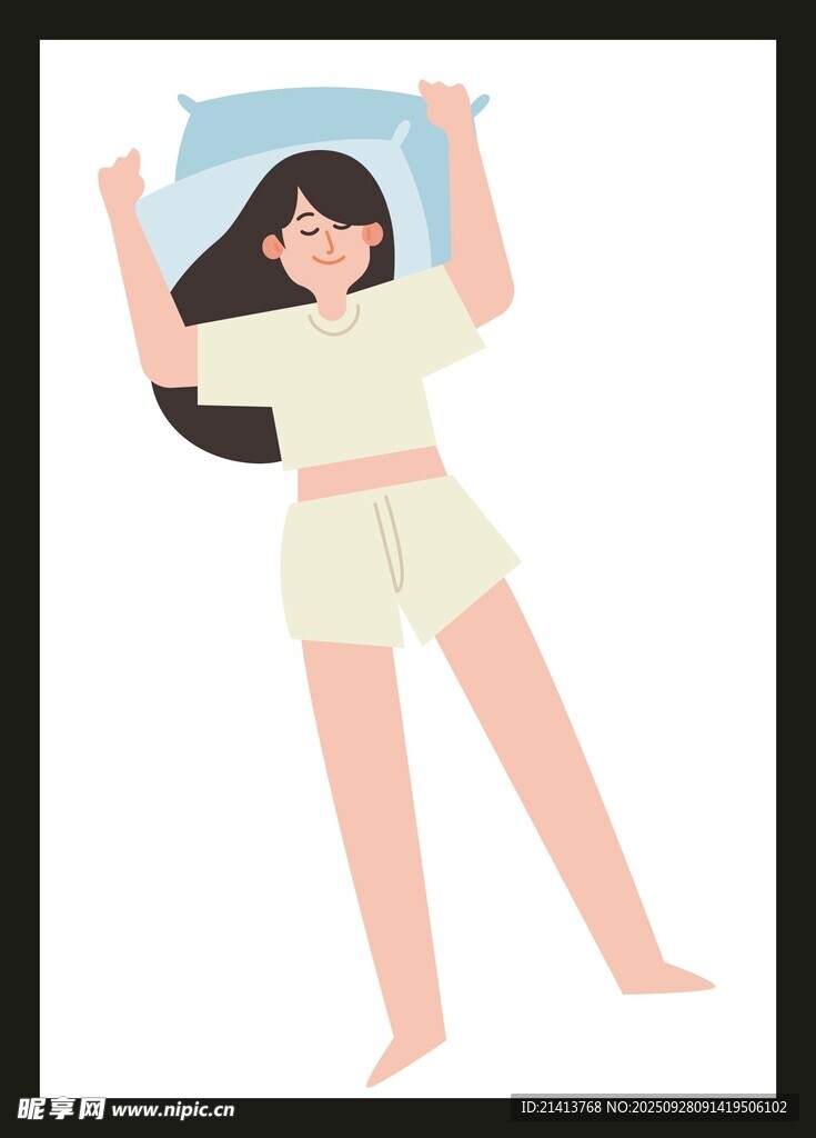 女孩惬意躺在床上舒展身体