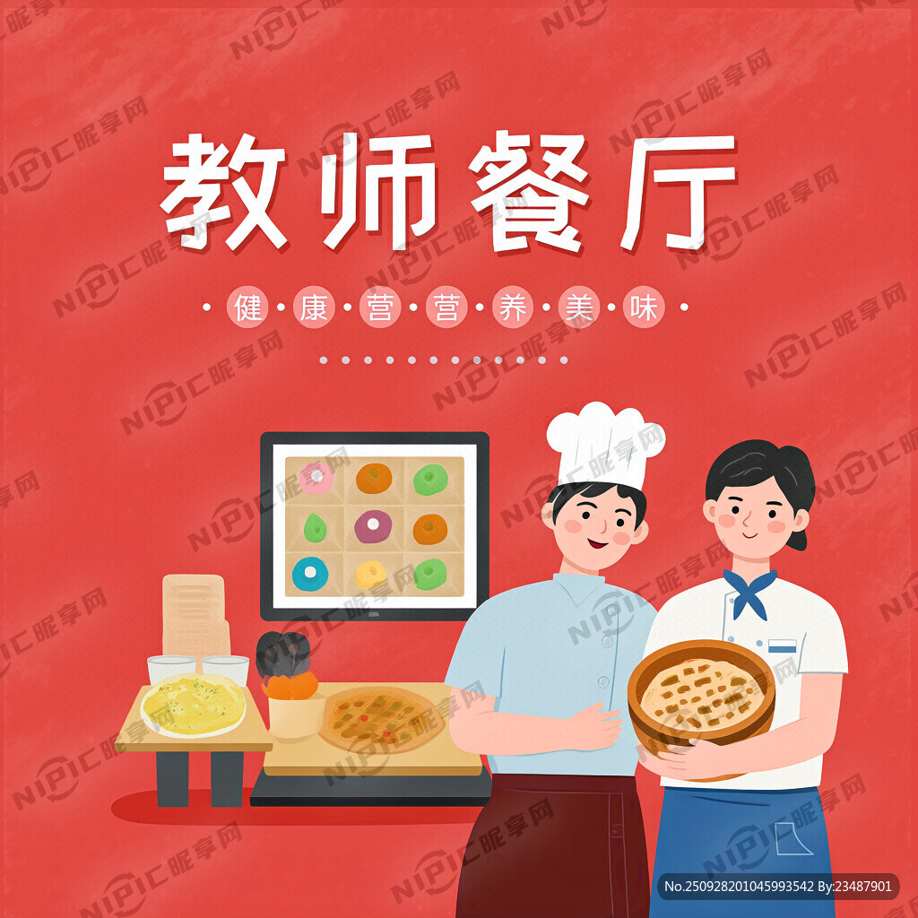 以红色底为主 主标题：教师餐厅