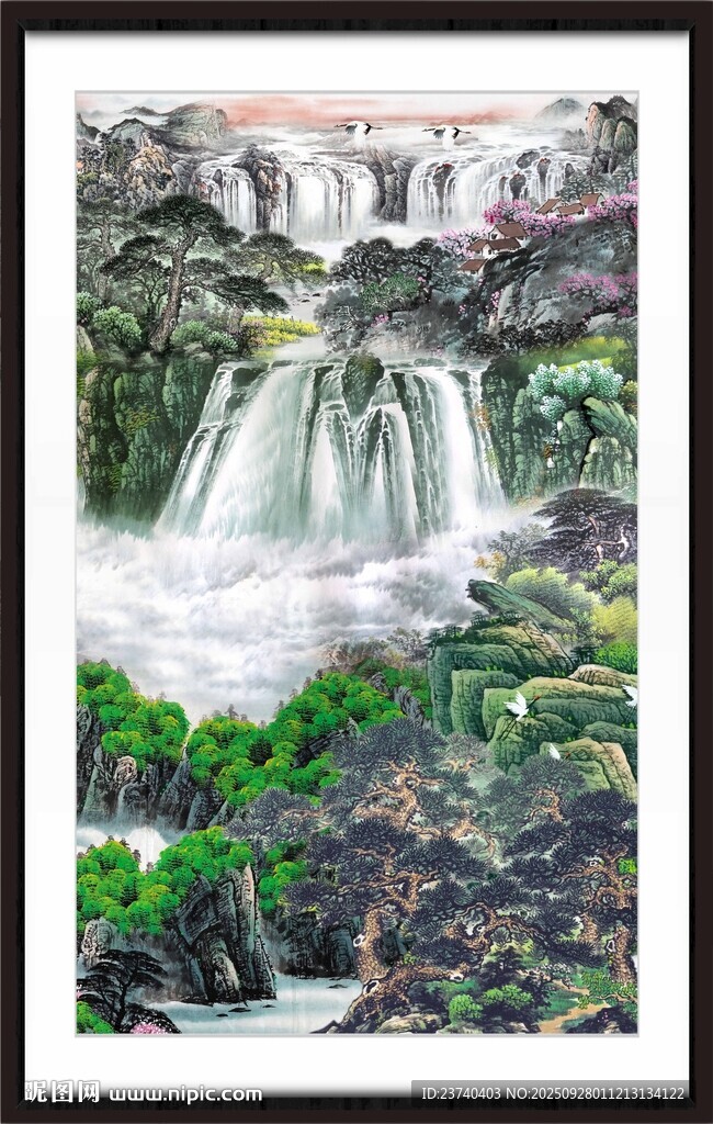山水瀑布国画风景图