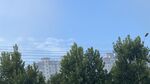 蓝天绿树间的城市远景