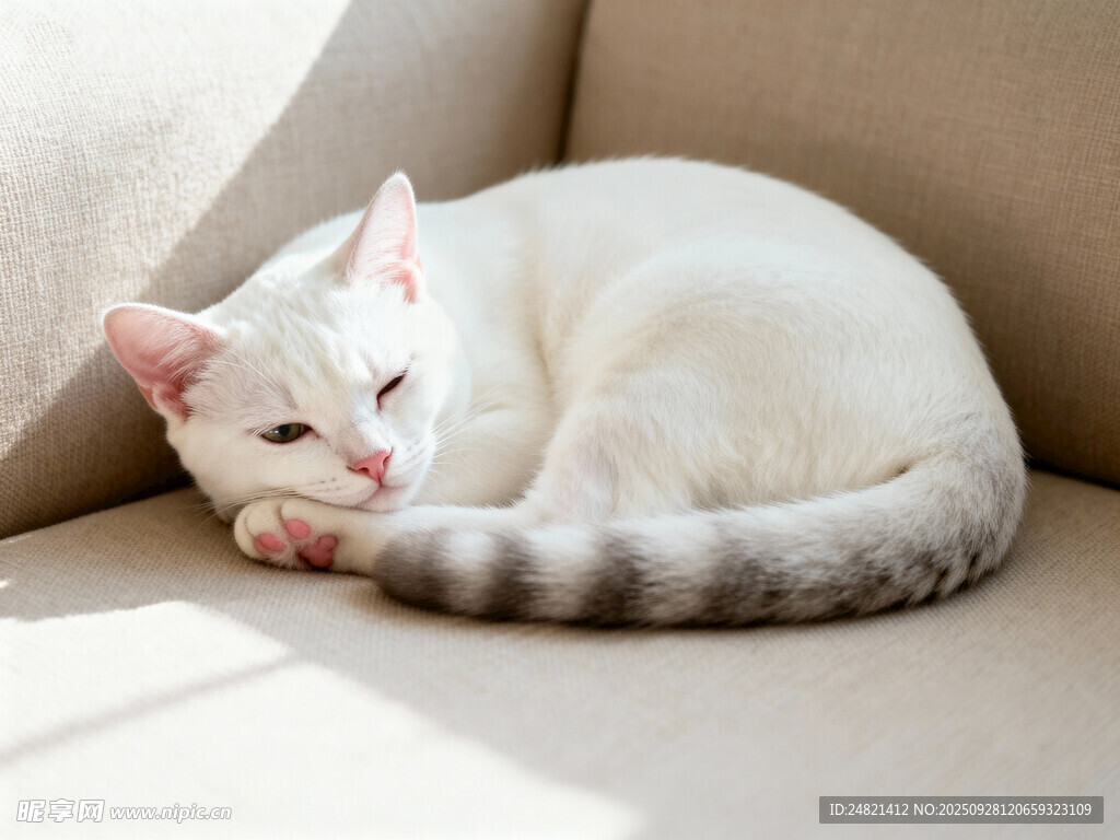 沙发上小憩的可爱猫咪