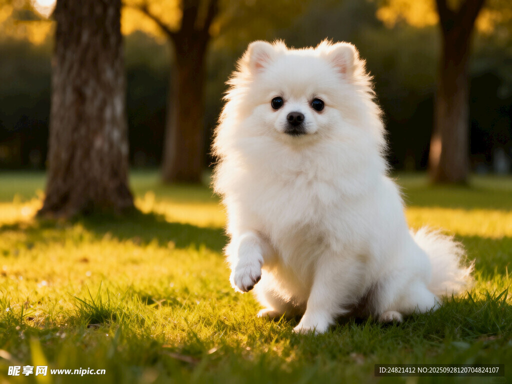 阳光下的可爱博美犬