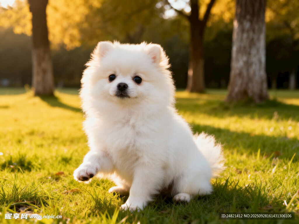 阳光下的可爱博美犬