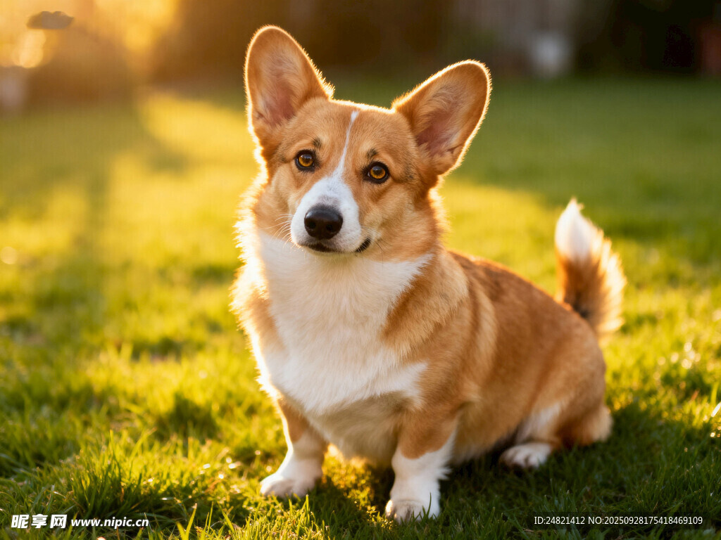 阳光下的可爱柯基犬