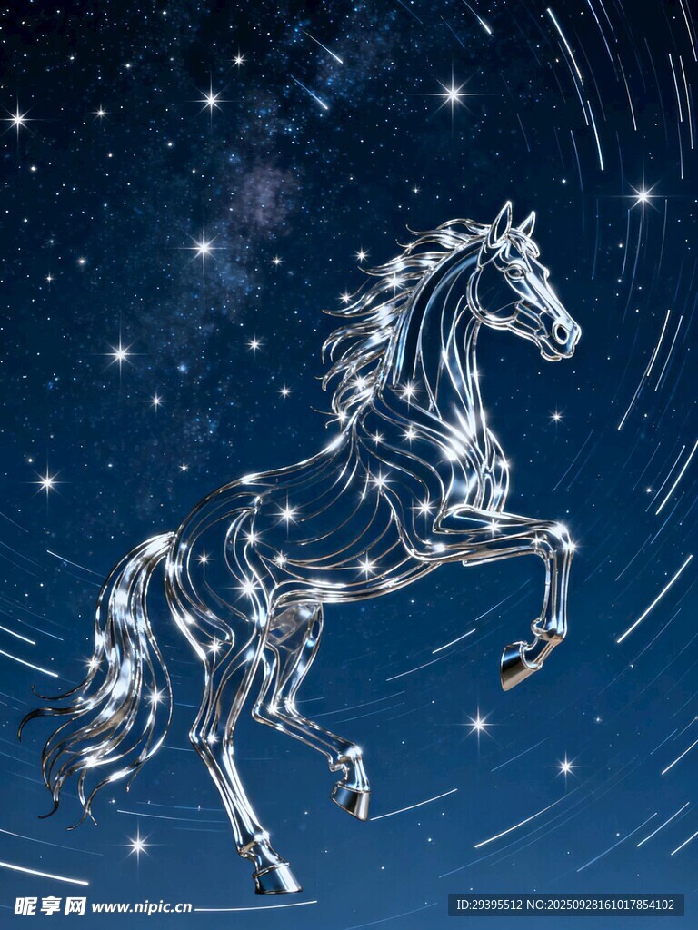 星空下的奔腾骏马