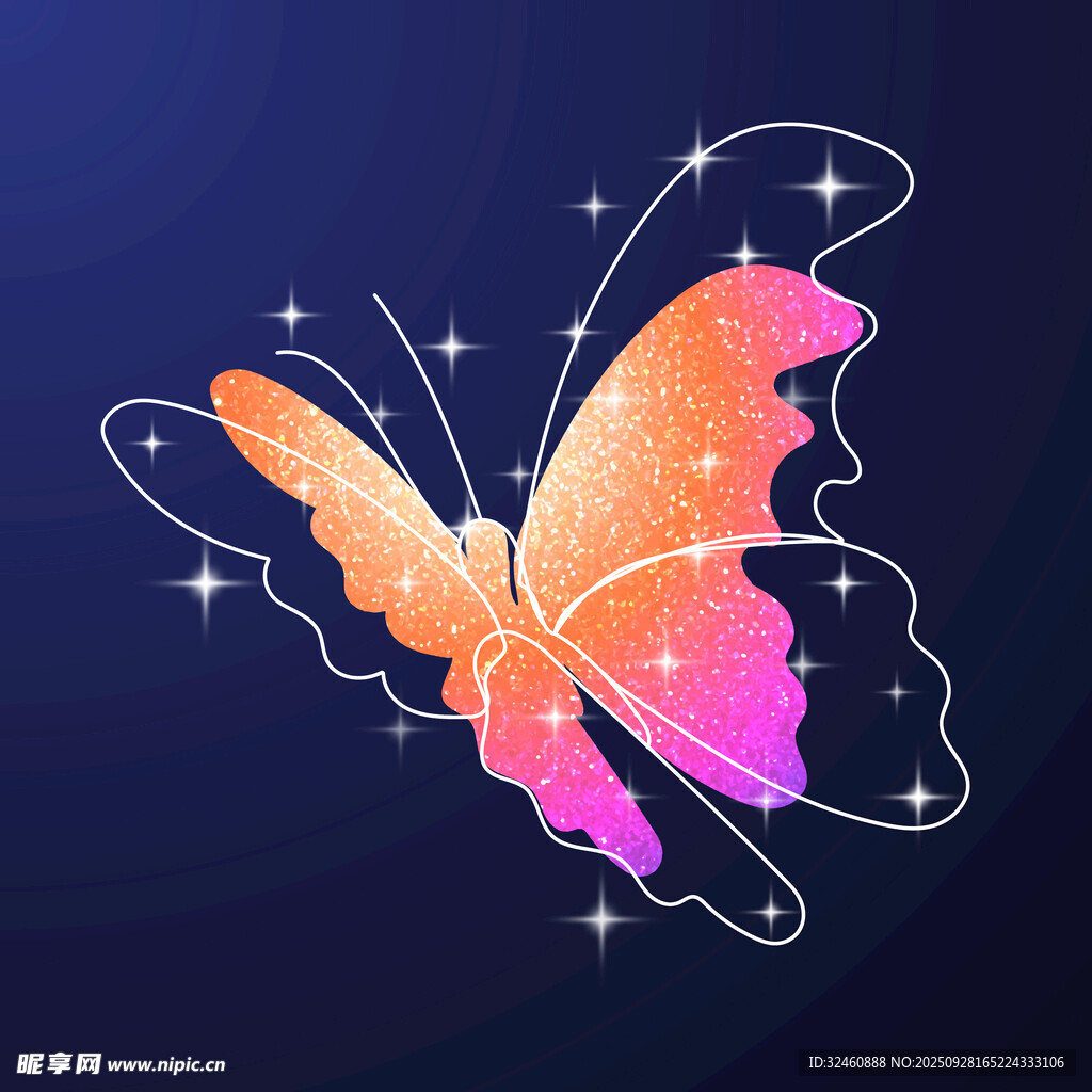 梦幻渐变蝴蝶插画