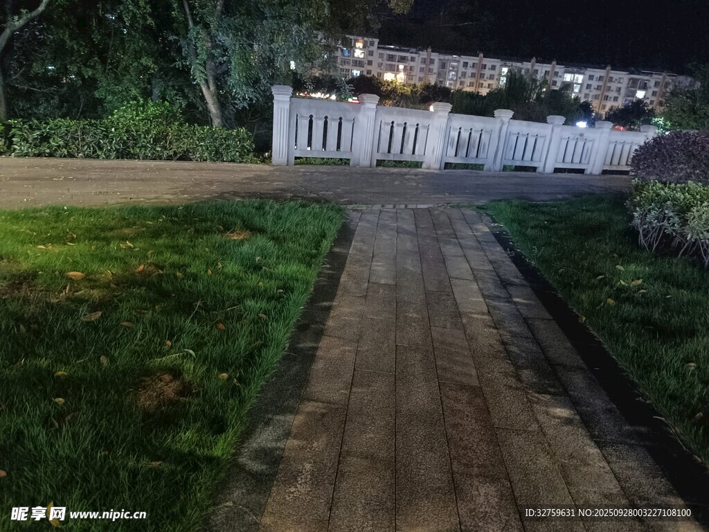 夜晚幽静的庭院小径