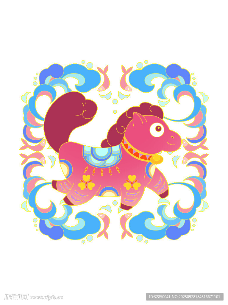 传统风格可爱小马图案