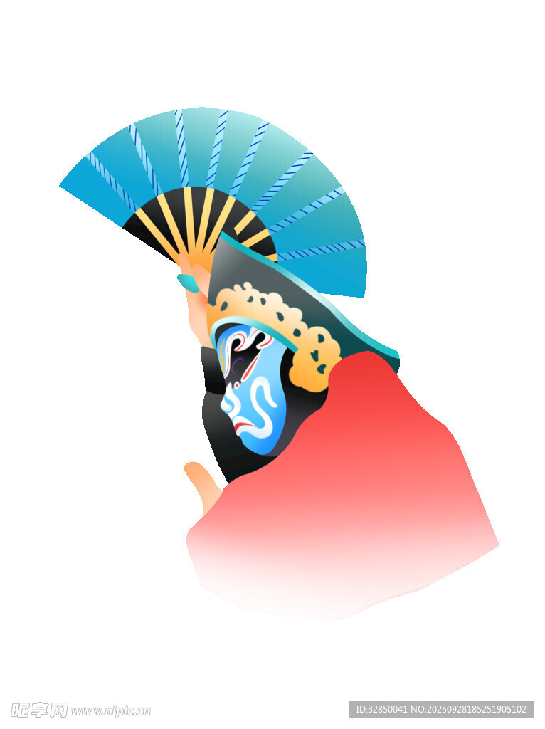 京剧人物持扇姿态展示