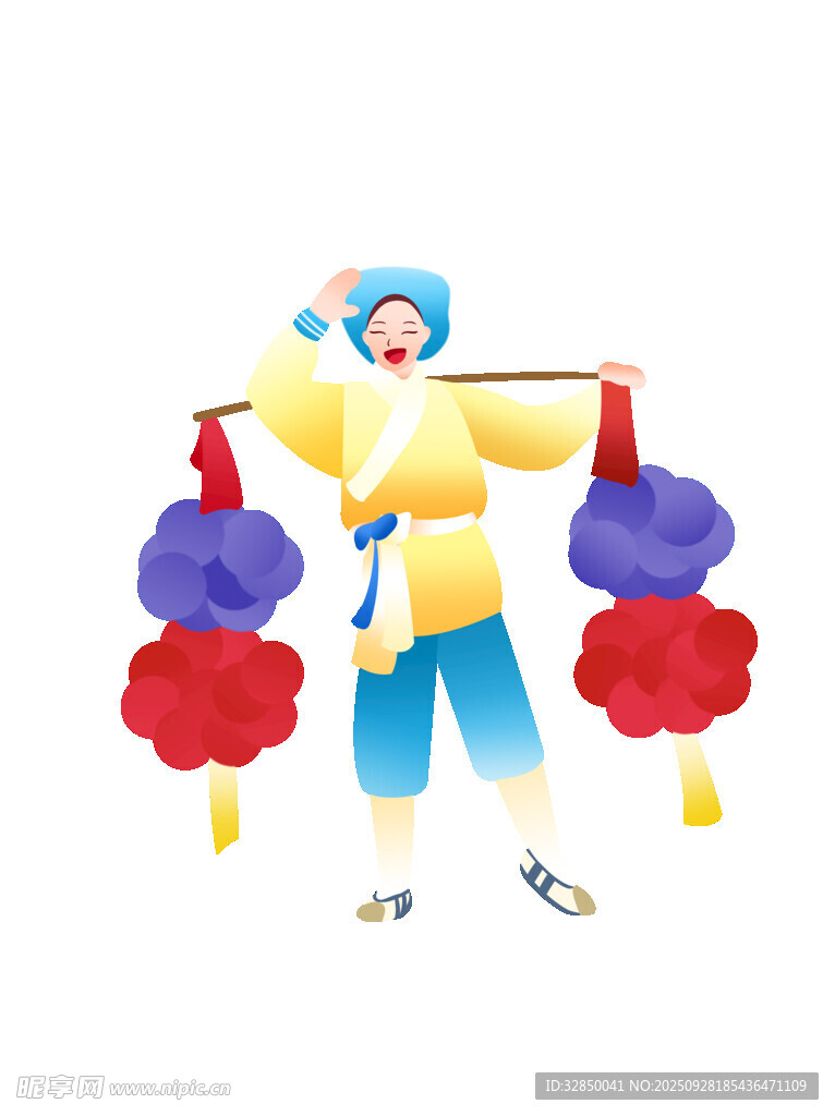手持灯笼的欢乐卡通人物