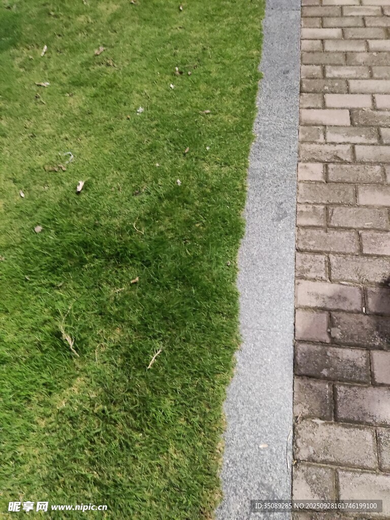 草地与砖石路面的交界