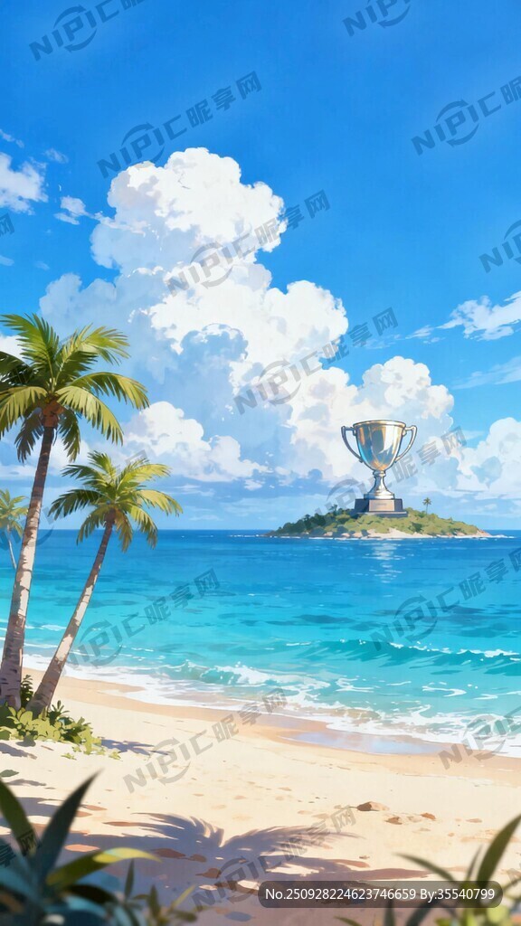 海边沙滩 棕榈树 蔚蓝色的天空