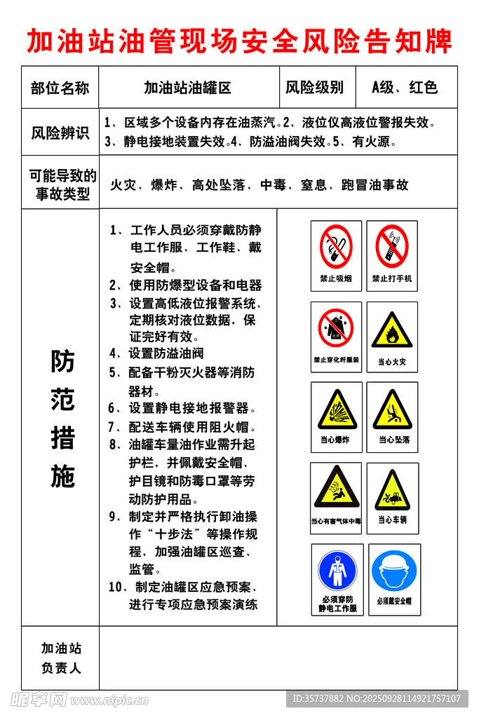 加油站油管现场安全风险告知牌