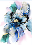 梦幻蓝调水彩花卉图案