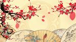 中式古风花卉扇面插画