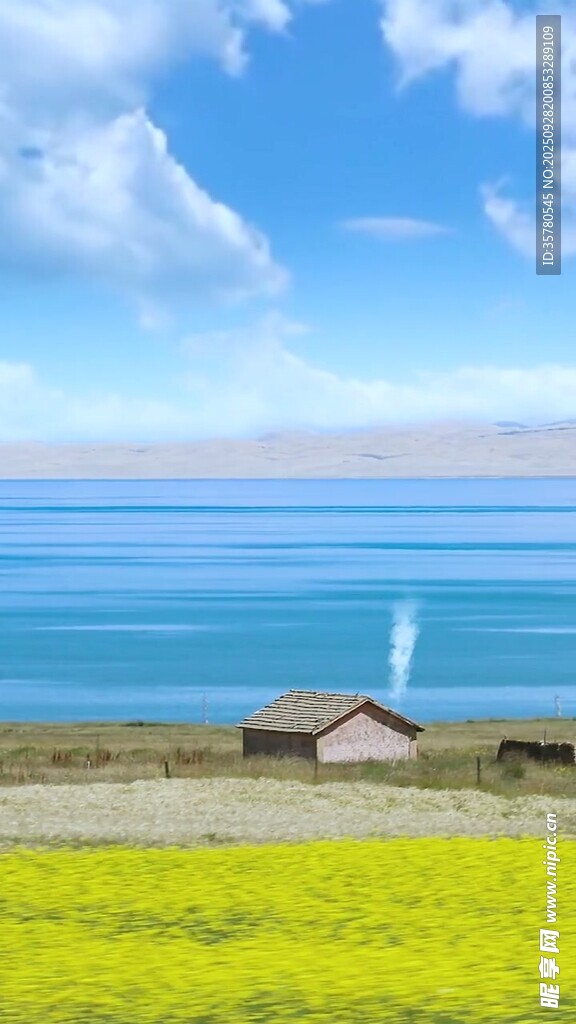 草原湖畔小屋的宁静风光