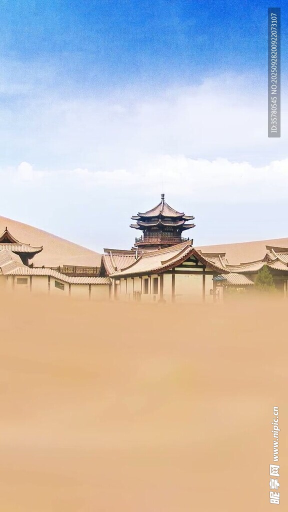 沙漠中的古朴建筑景观