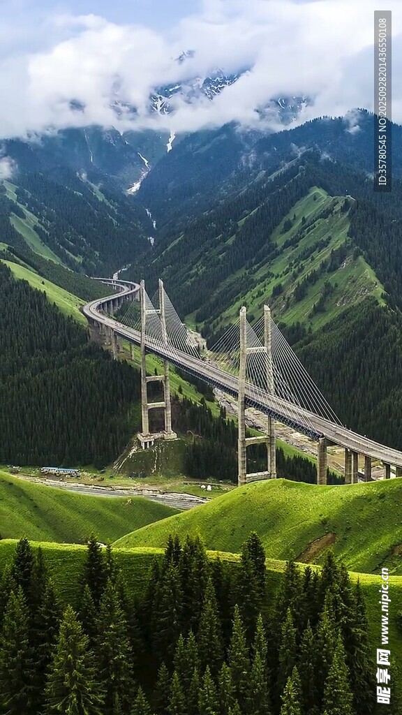 高山间的壮丽桥梁景观