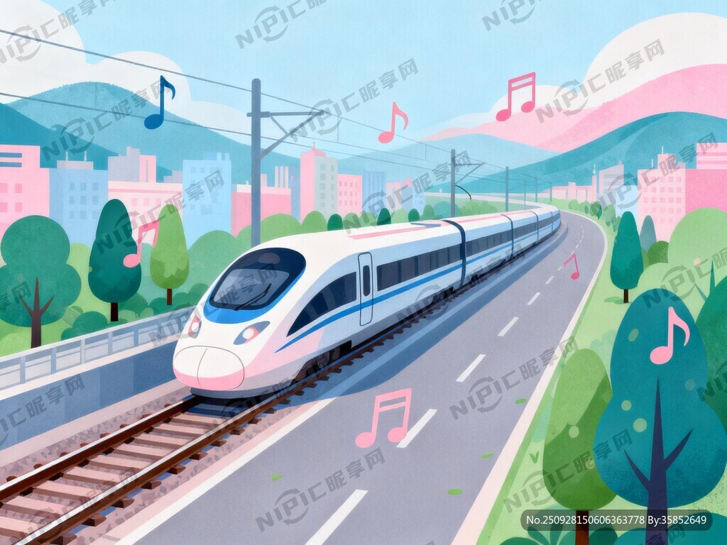 灵宝城市 高铁 音符 树木