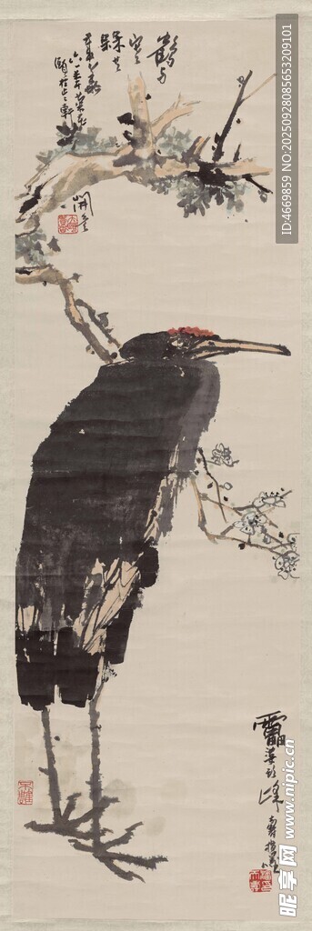 水墨风单只鹭鸟写意画