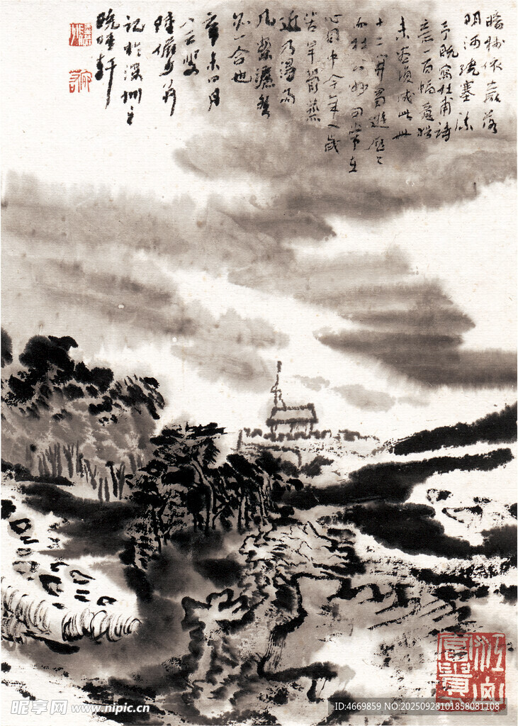 水墨山水国画意境图