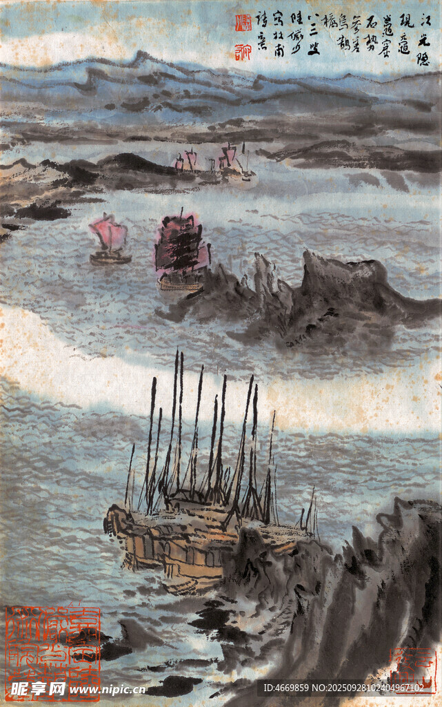 古代海战场景绘画